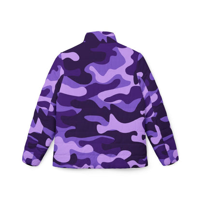 Women’s Camo Puffer Jacket | Purple, Blue & Mauve Camouflage