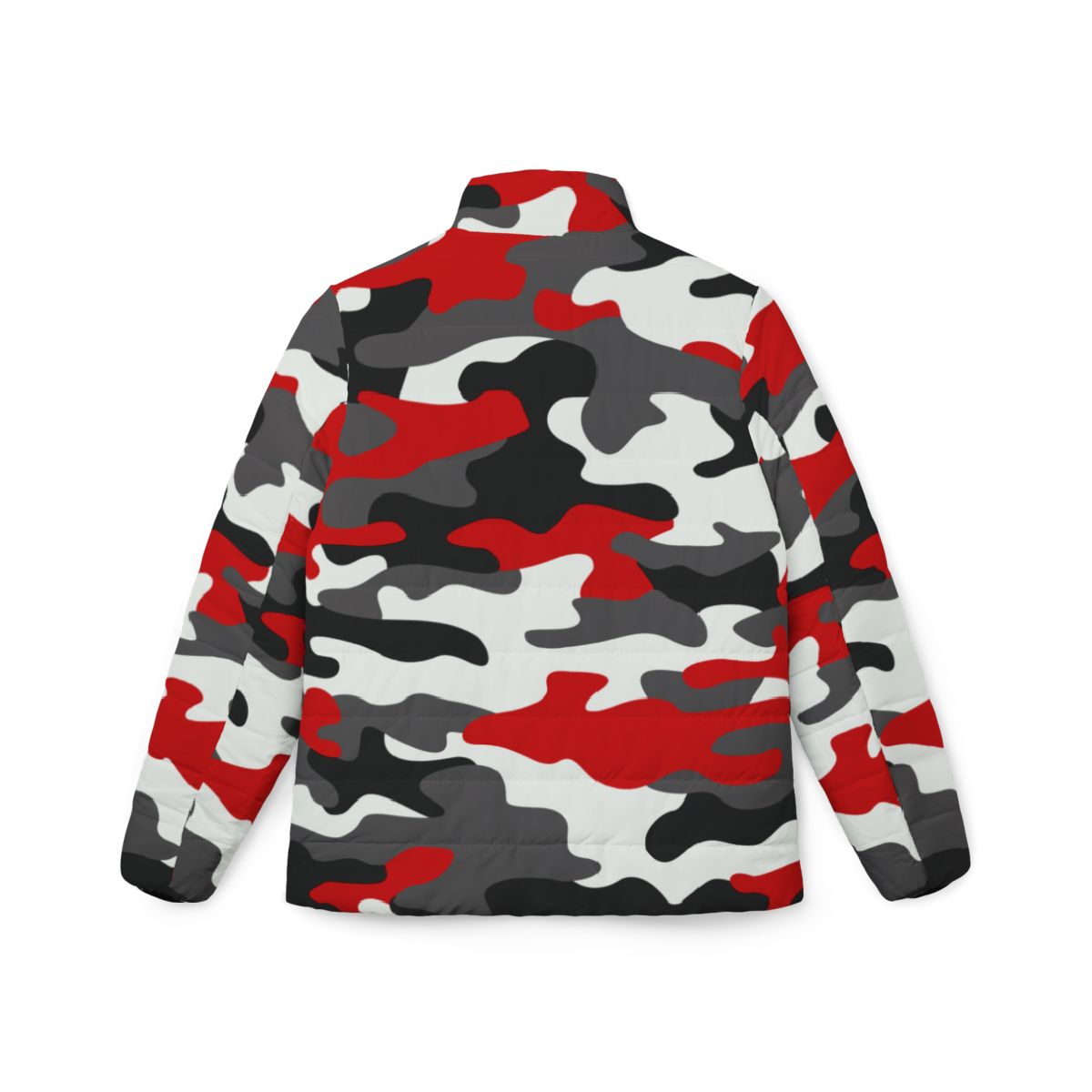 Women’s Camo Puffer Jacket | Red, Black & White Camouflage