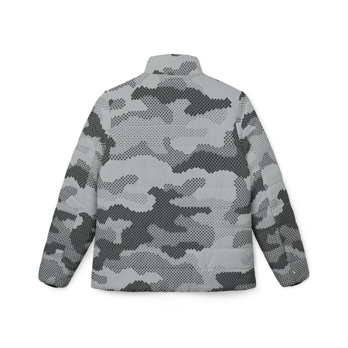 Women’s Camo Puffer Jacket | Black & White Dotted Camouflage