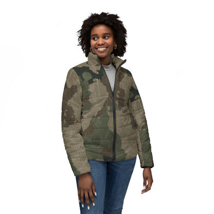 Women’s Camo Puffer Jacket | Dirty Old Brown Camouflage