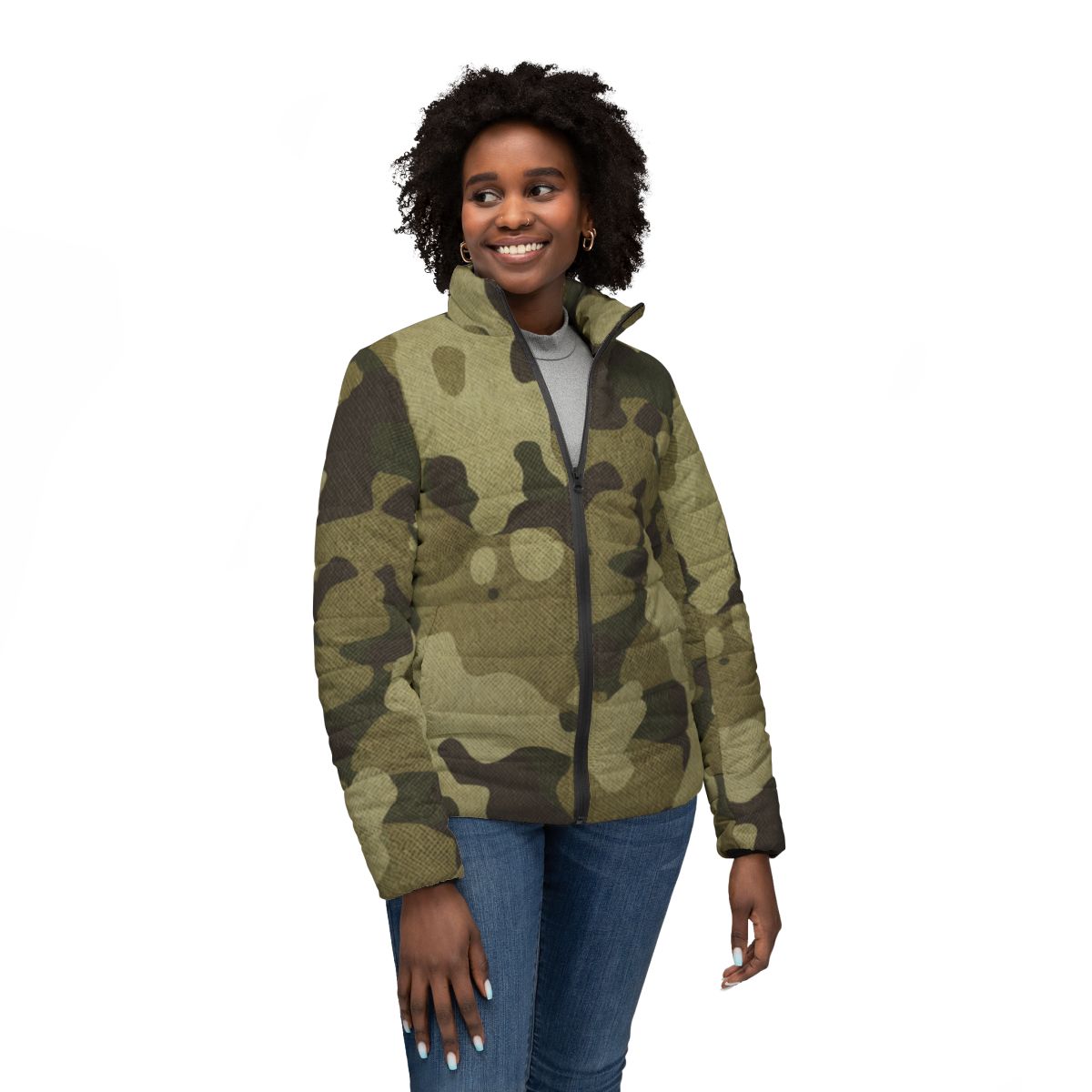 Women’s Camo Puffer Jacket | Green Fabric