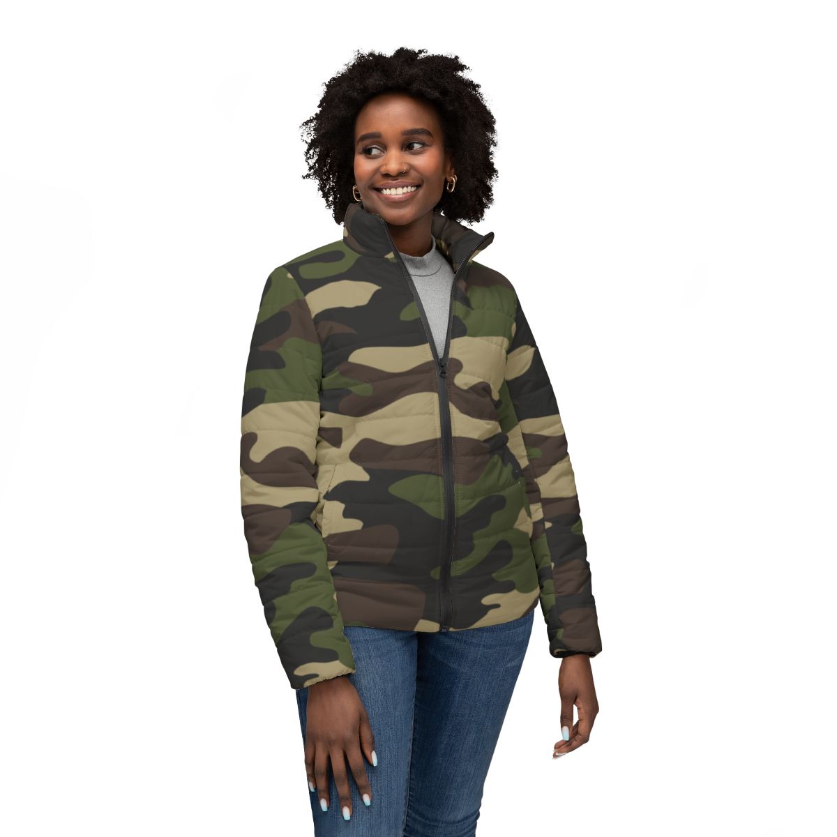 Women’s Camo Puffer Jacket | Classic Green Camouflage