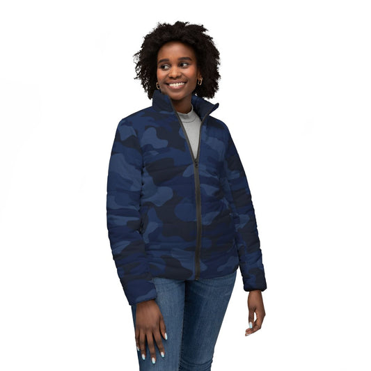 Women’s Camo Puffer Jacket | Deep Blue Camouflage