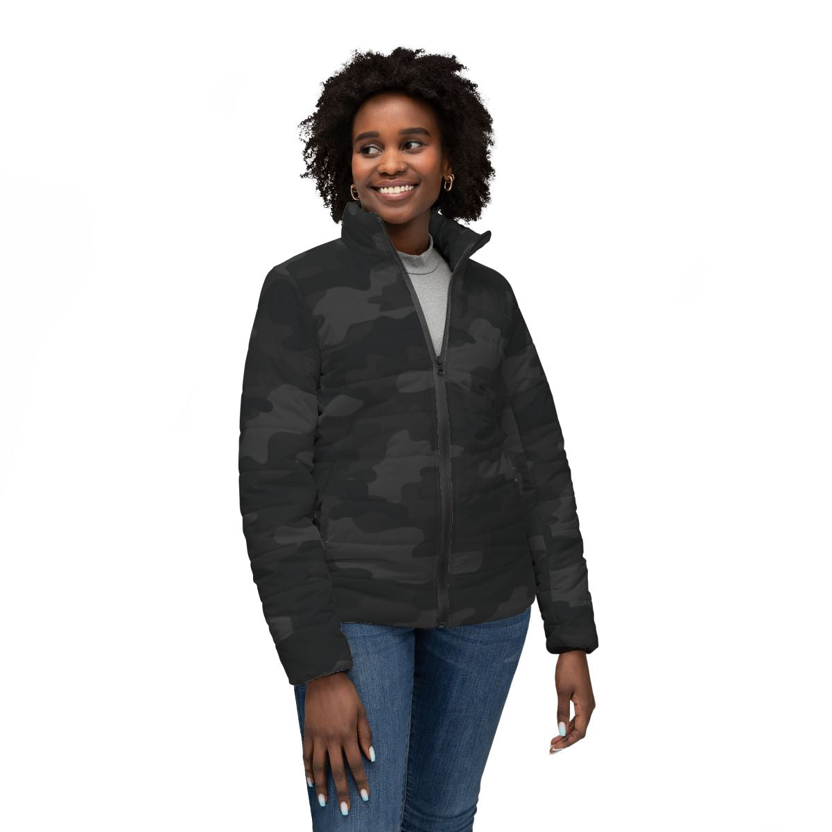 Women’s Camo Puffer Jacket | Black Camouflage