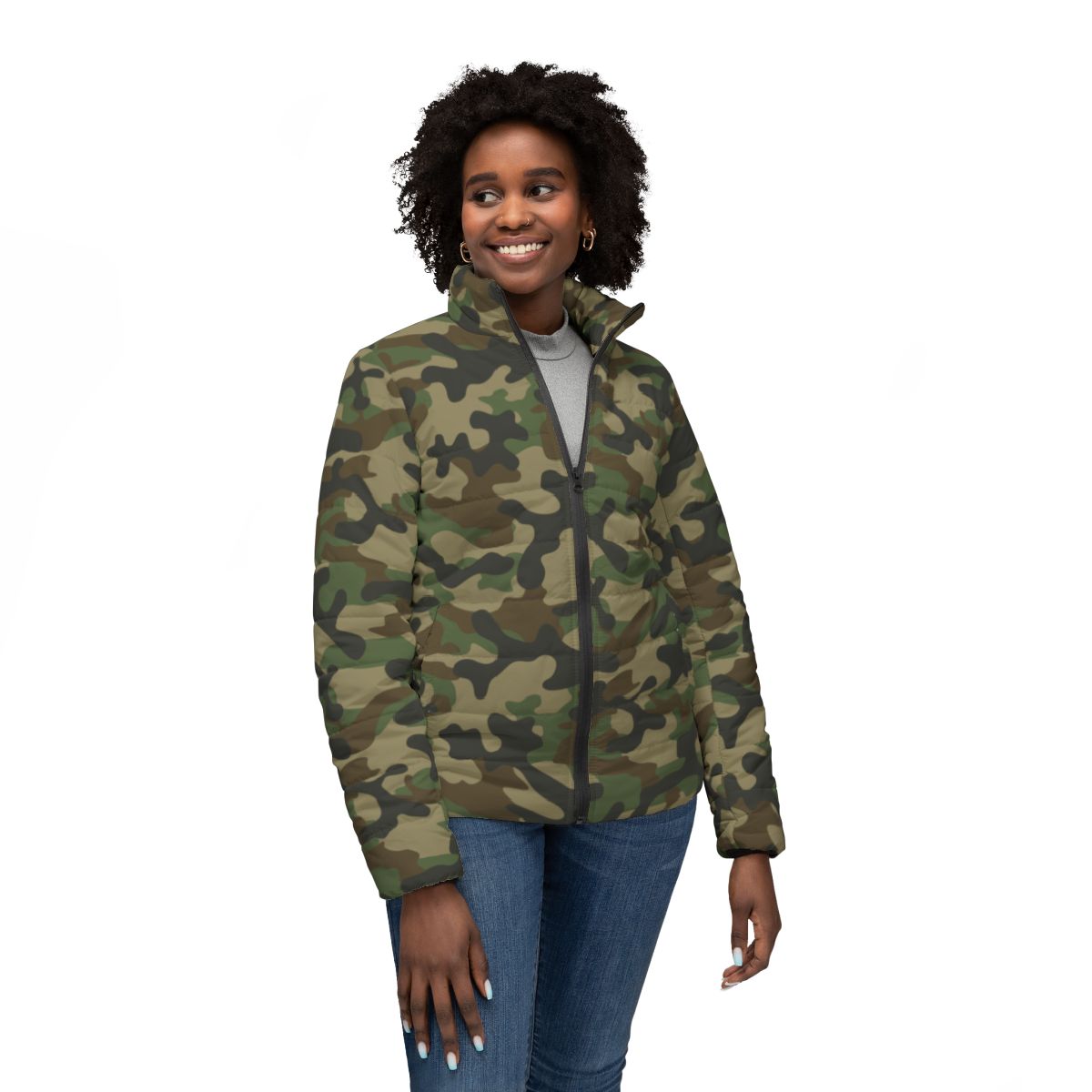 Women’s Camo Puffer Jacket | Military Brown