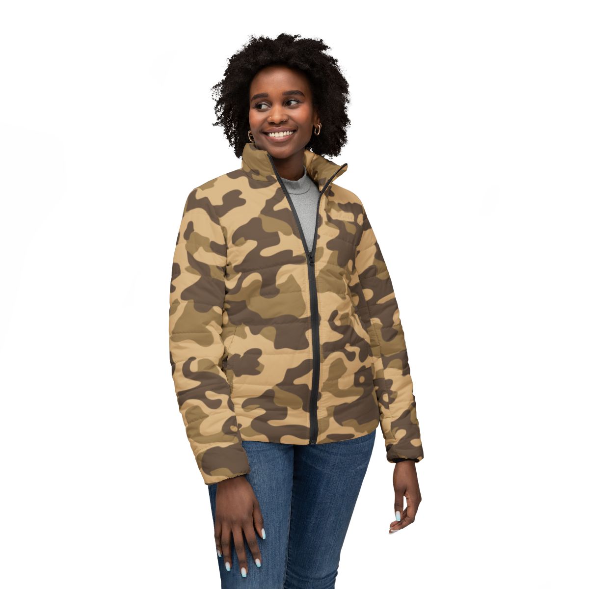 Women’s Camo Puffer Jacket | Khaki Camouflage