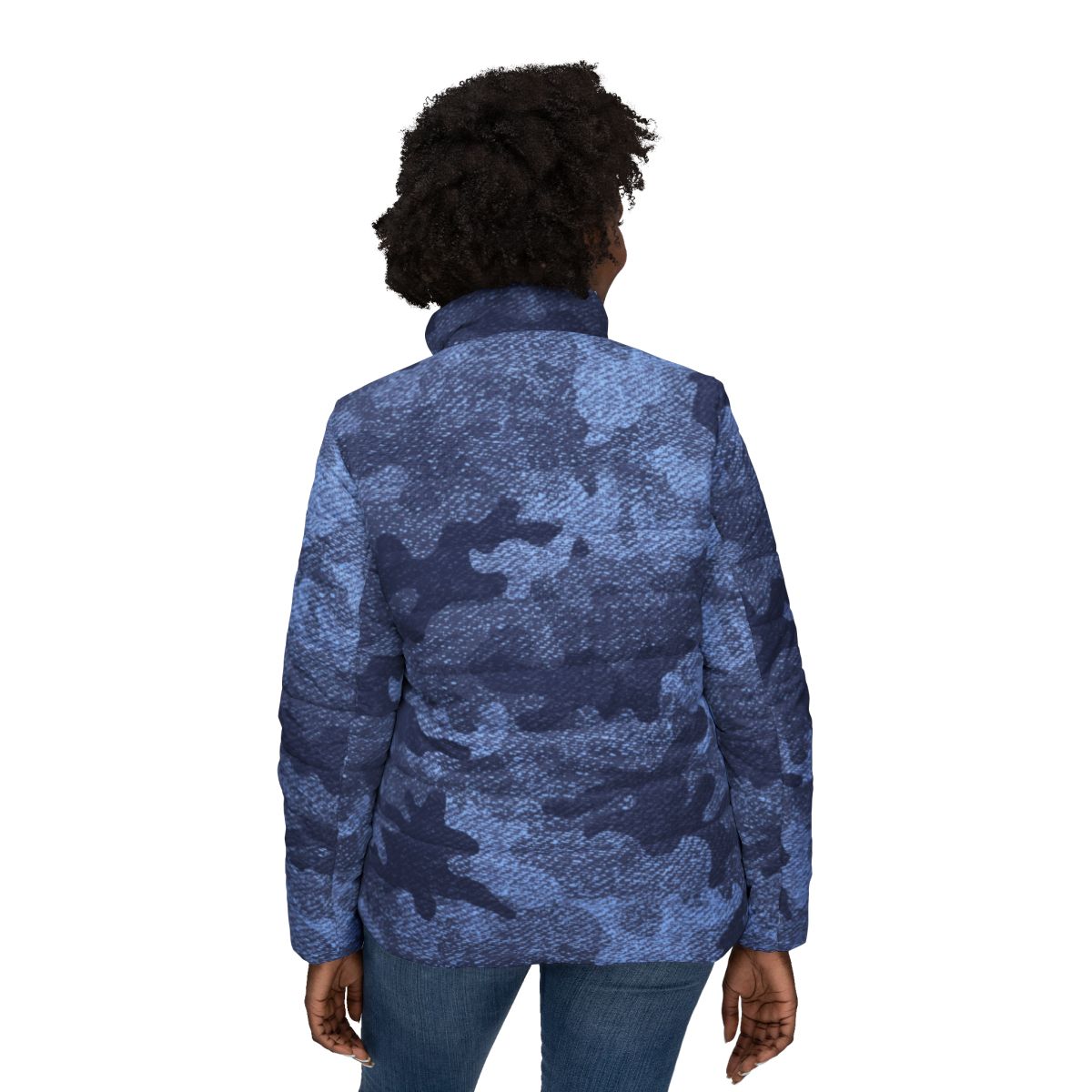 Women’s Camo Puffer Jacket | Denim Blue Camouflage