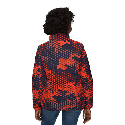 Women’s Camo Puffer Jacket | Orange & Blue Digital Camouflage