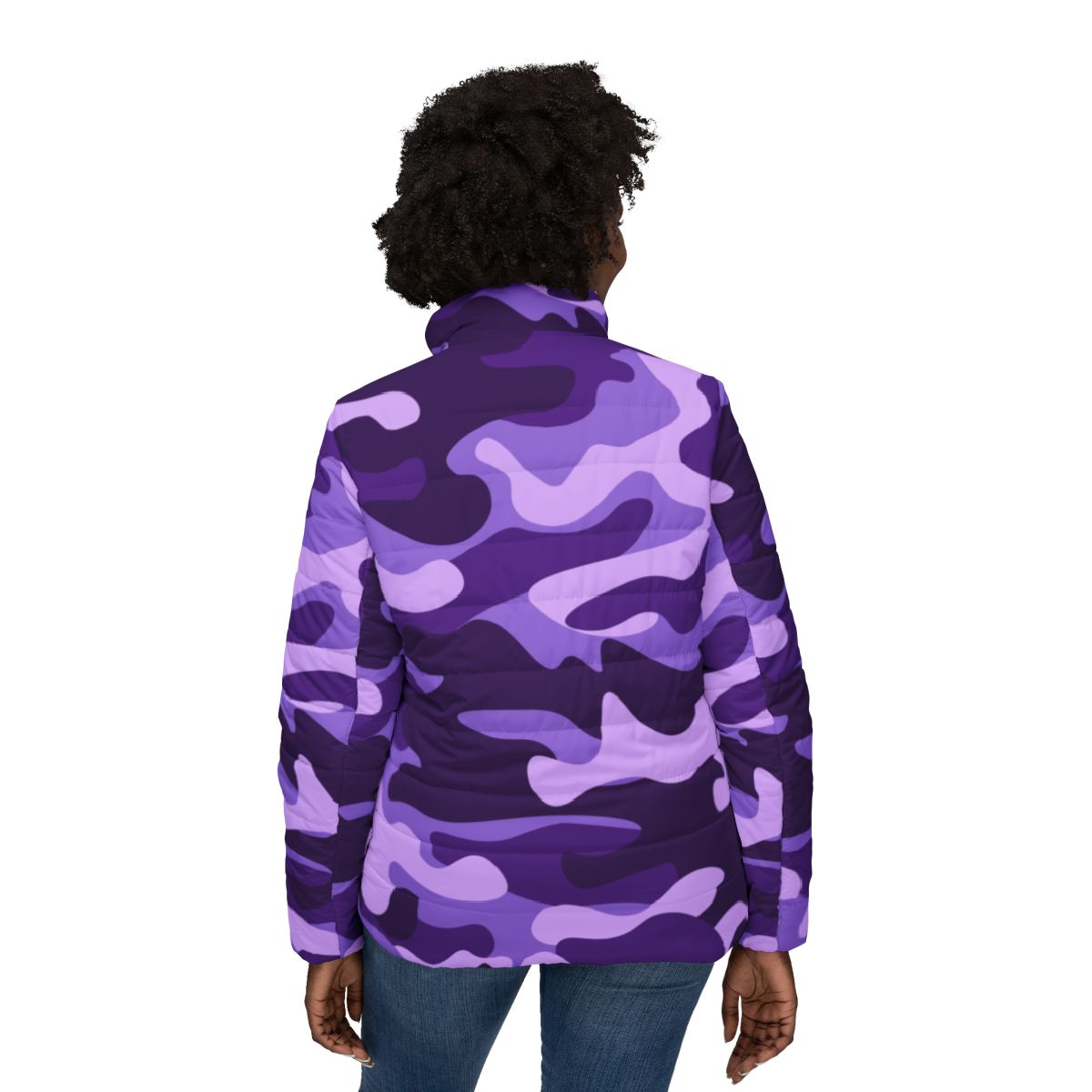 Women’s Camo Puffer Jacket | Purple, Blue & Mauve Camouflage