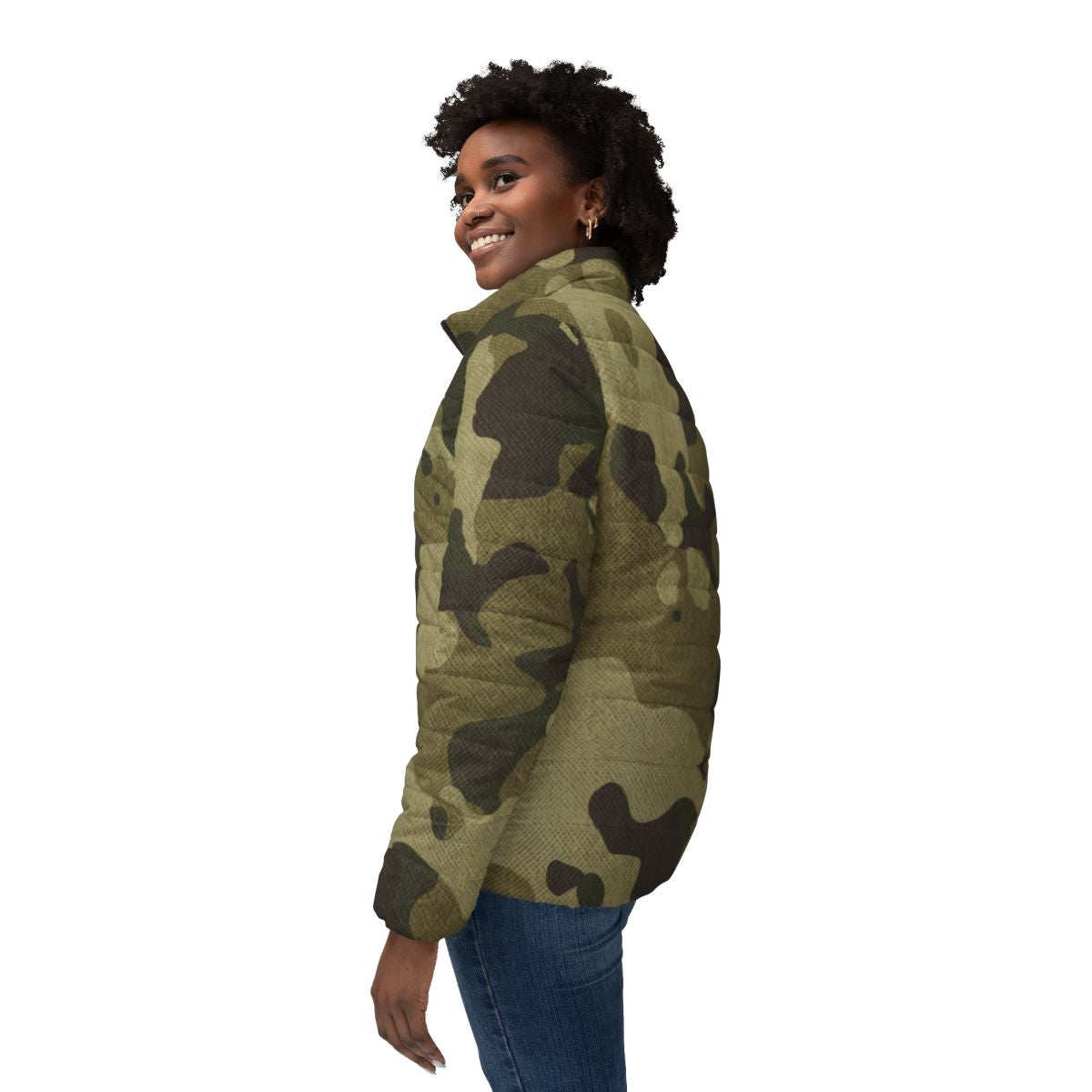 Women’s Camo Puffer Jacket | Green Fabric