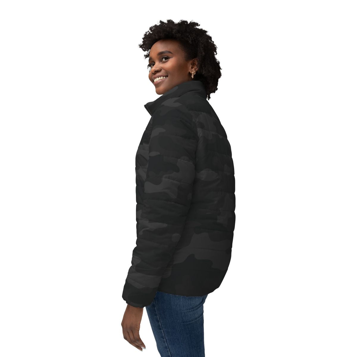 Women’s Camo Puffer Jacket | Black Camouflage