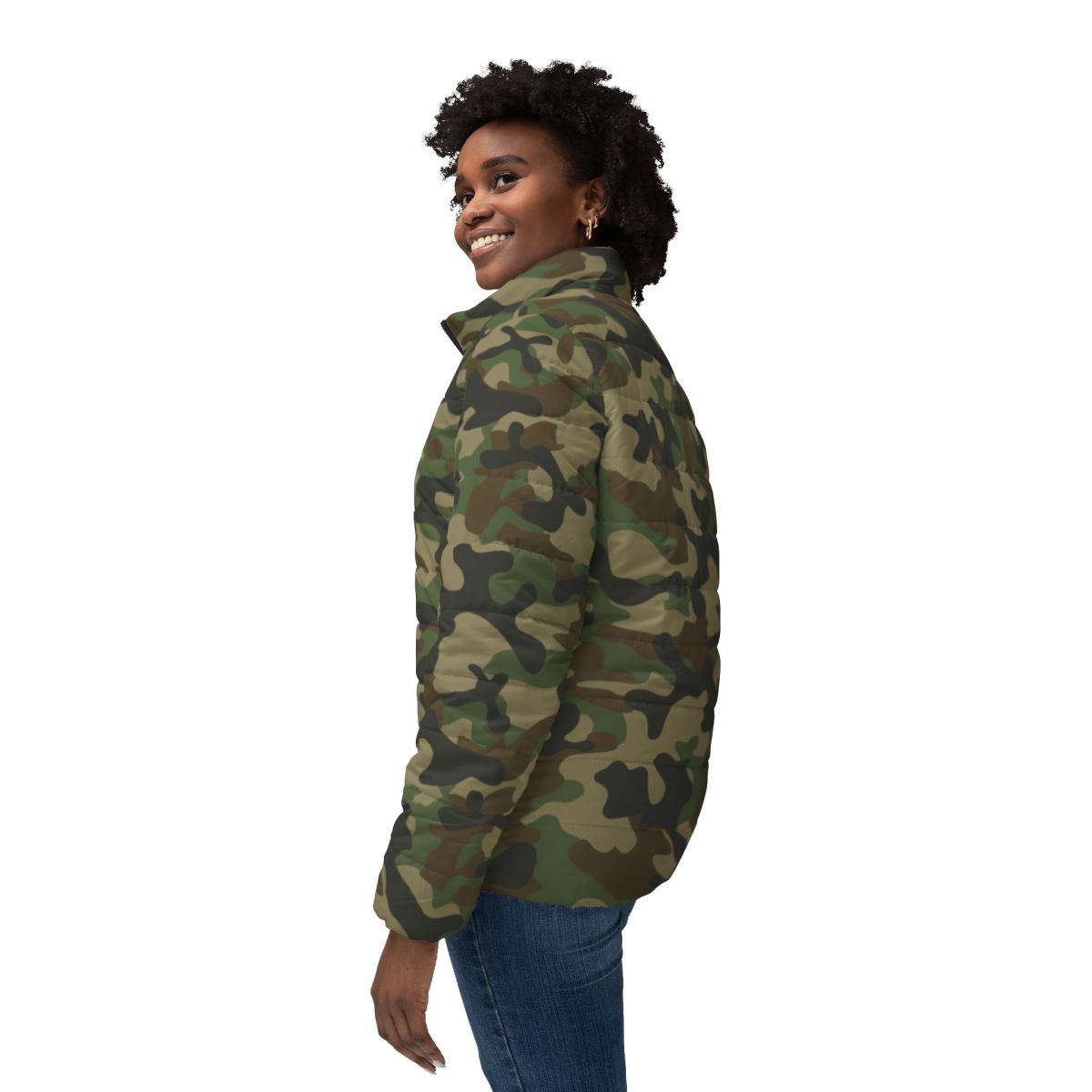 Women’s Camo Puffer Jacket | Military Brown