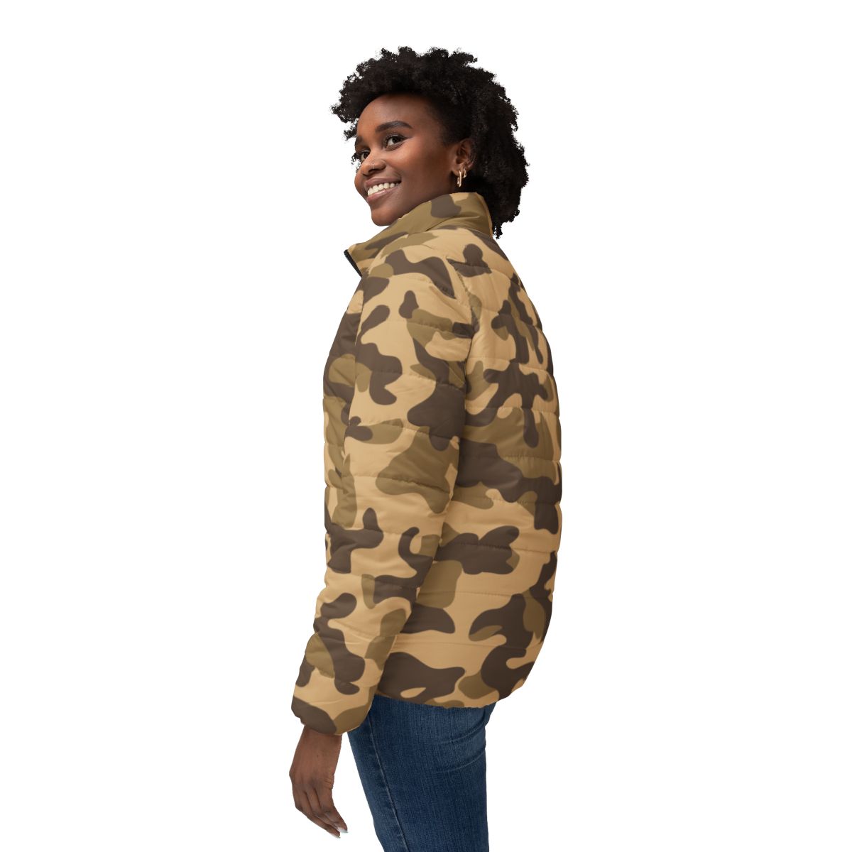 Women’s Camo Puffer Jacket | Khaki Camouflage