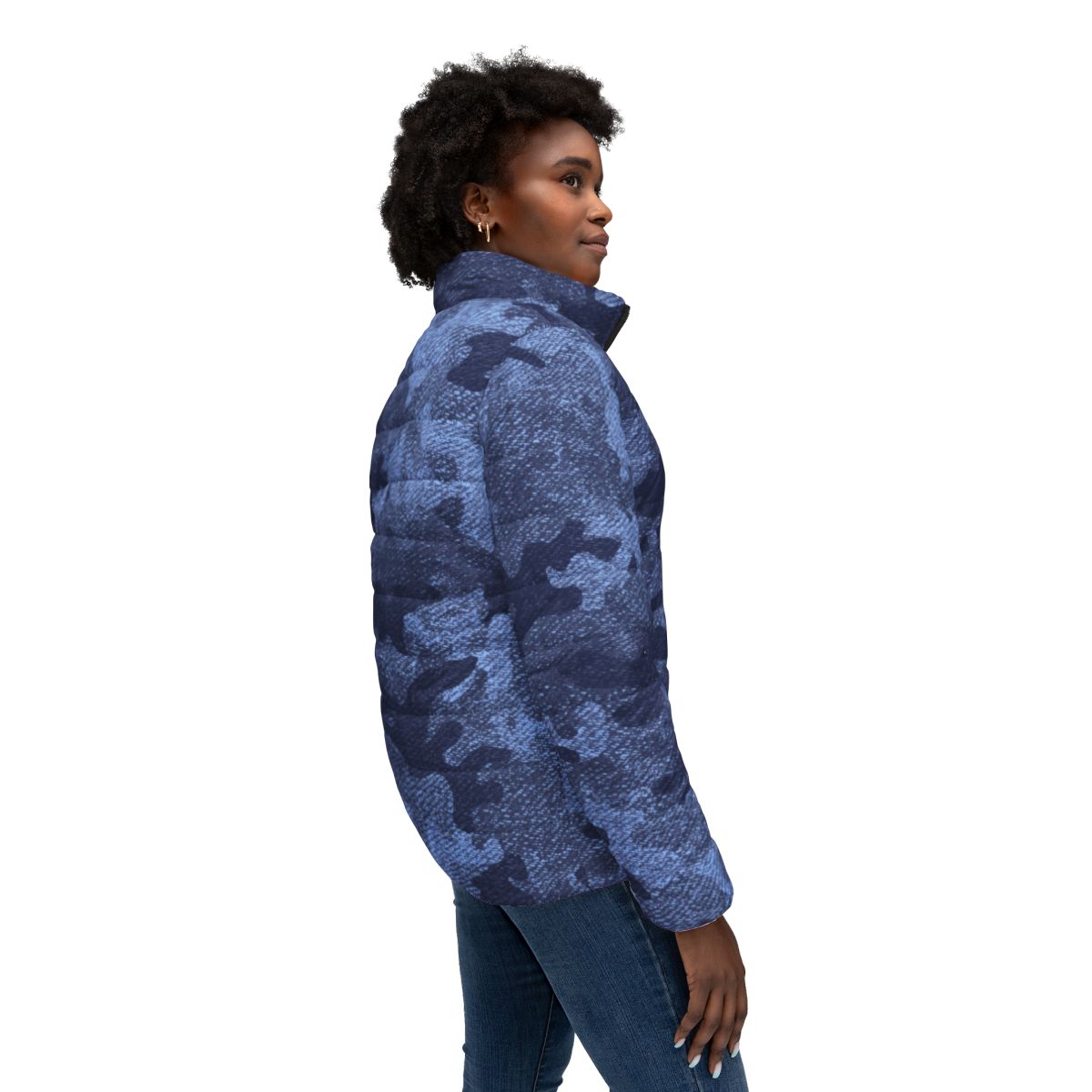 Women’s Camo Puffer Jacket | Denim Blue Camouflage