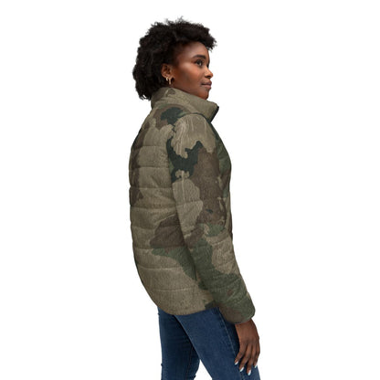 Women’s Camo Puffer Jacket | Dirty Old Brown Camouflage