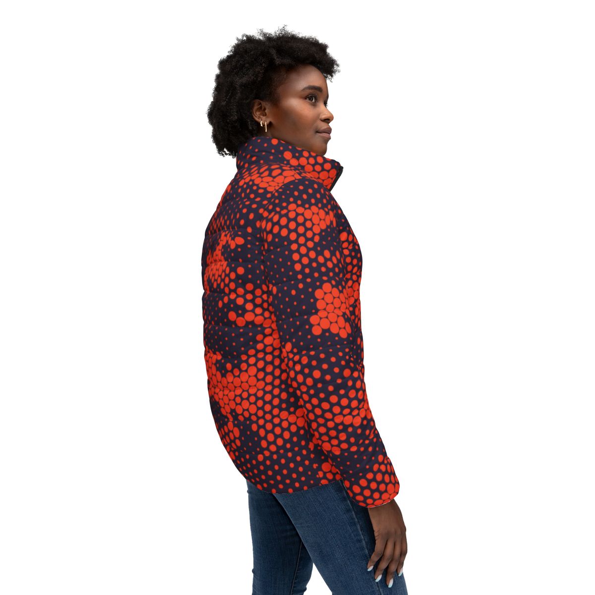 Women’s Camo Puffer Jacket | Orange & Blue Digital Camouflage