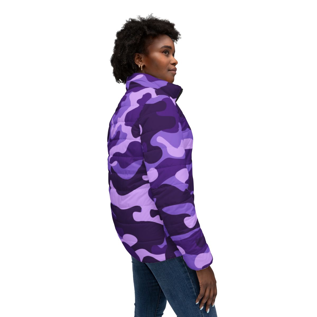 Women’s Camo Puffer Jacket | Purple, Blue & Mauve Camouflage