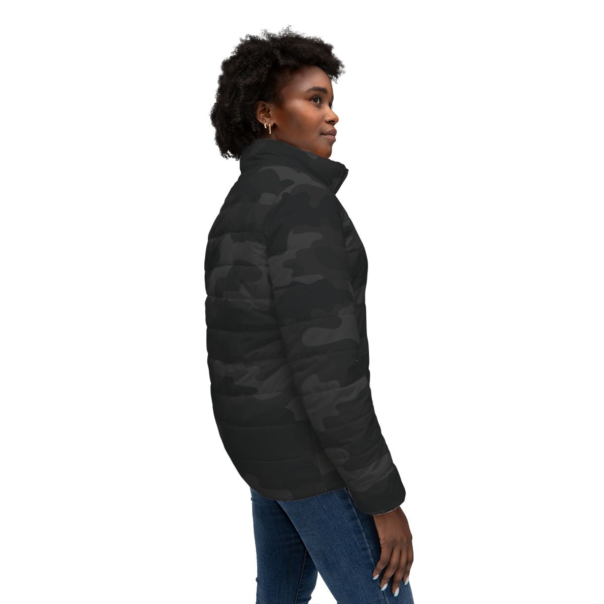 Women’s Camo Puffer Jacket | Black Camouflage