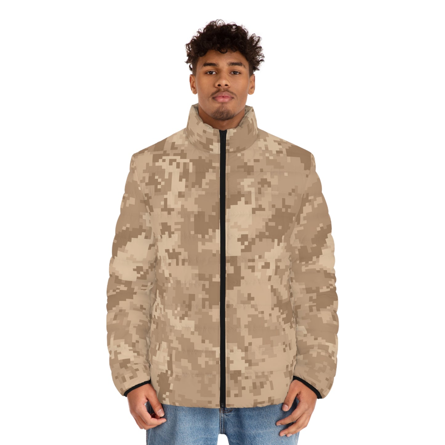 Camo Puffer Jacket For Men | Brown Pixel Digital Camouflage