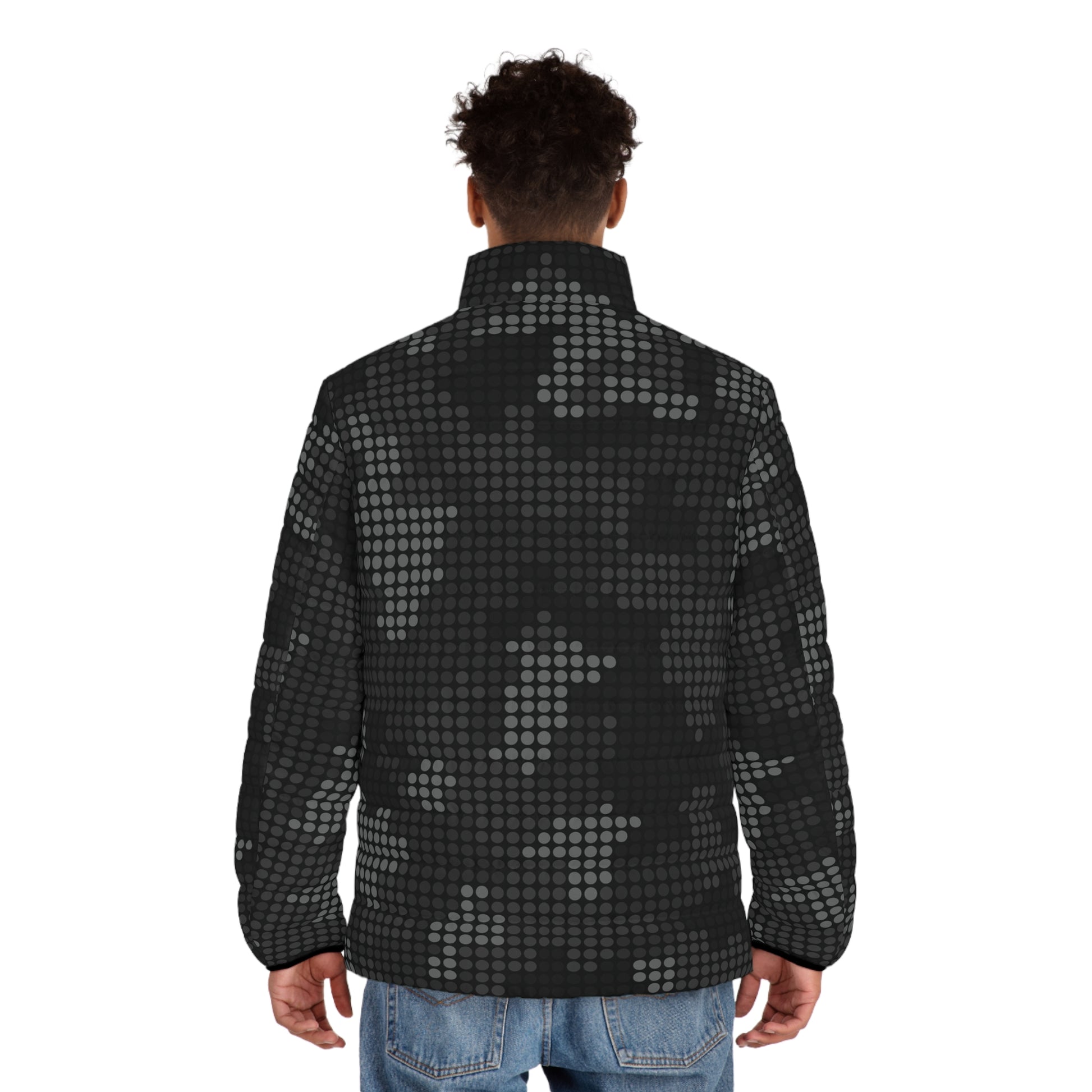 Black Camo Puffer Jacket For Men | Stylish Pixel Camouflage