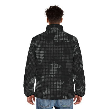 Black Camo Puffer Jacket For Men | Stylish Pixel Camouflage