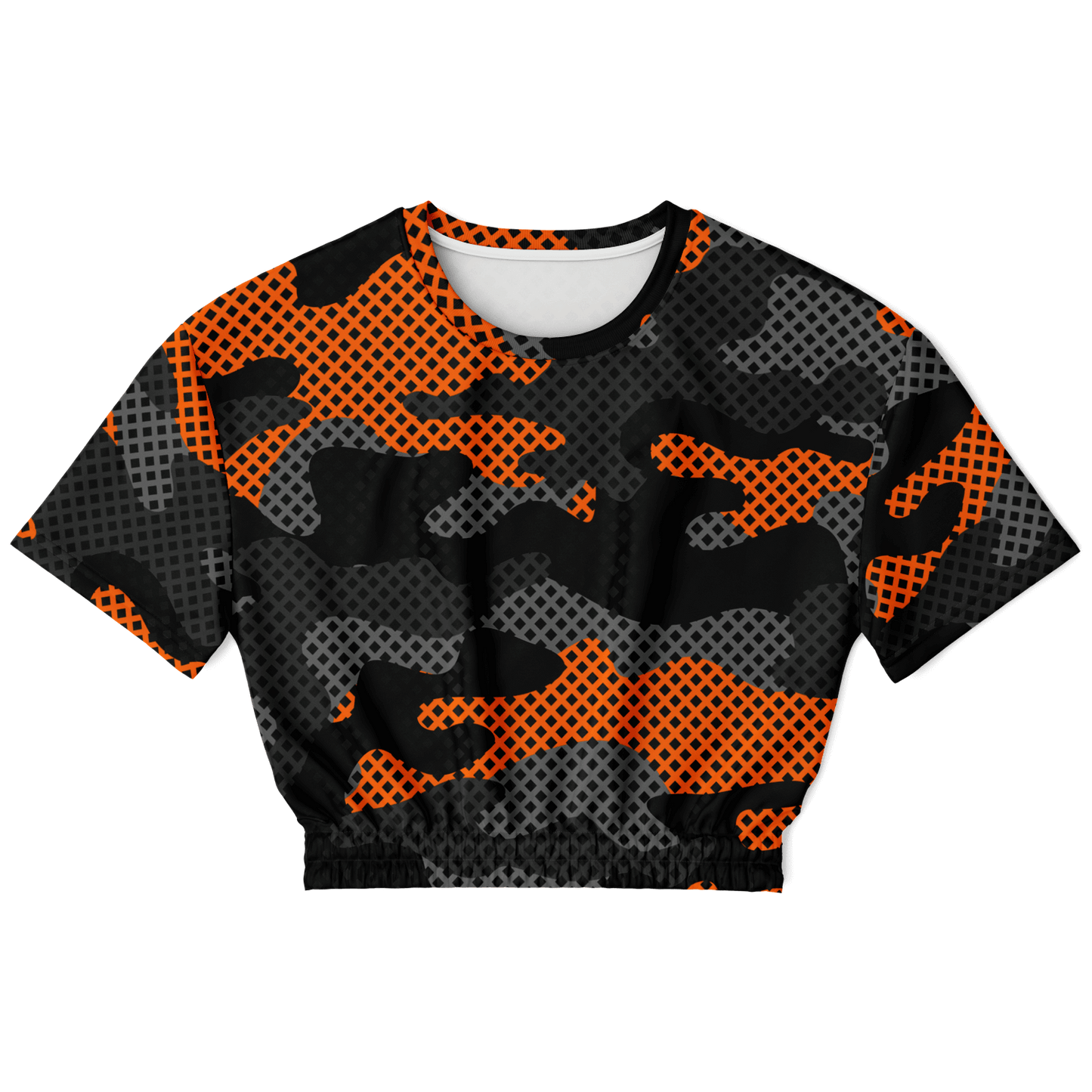 Camo Crop Top Sweatshirt | Black & Orange Pixel Pattern