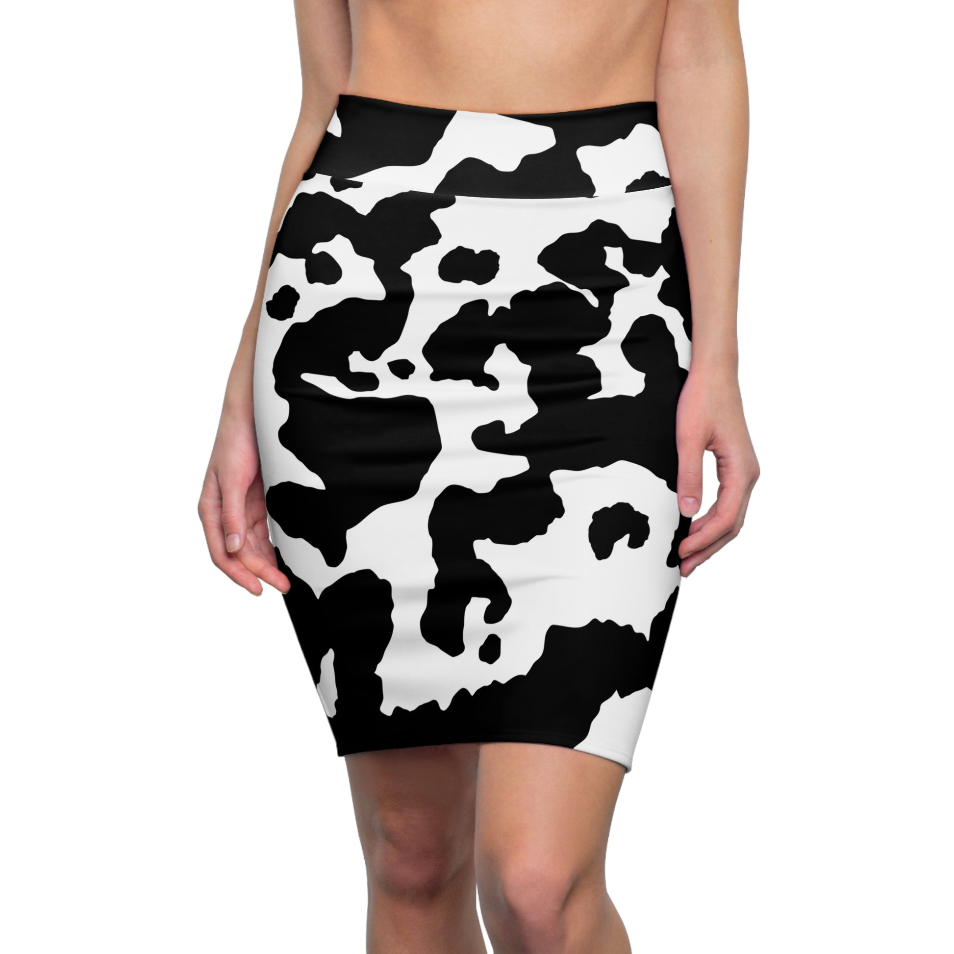 Camo Mini Skirt | Pencil Cut | Black & White Cow Pattern