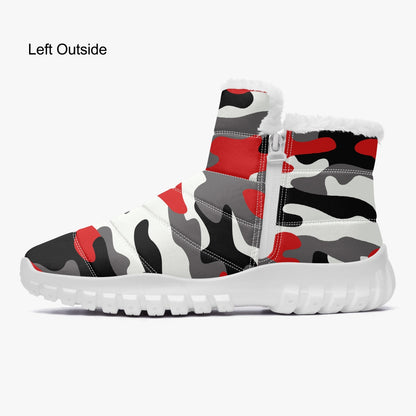 Camo Boots | Cotton-pad Fur Zipper Up | Red, Black and White