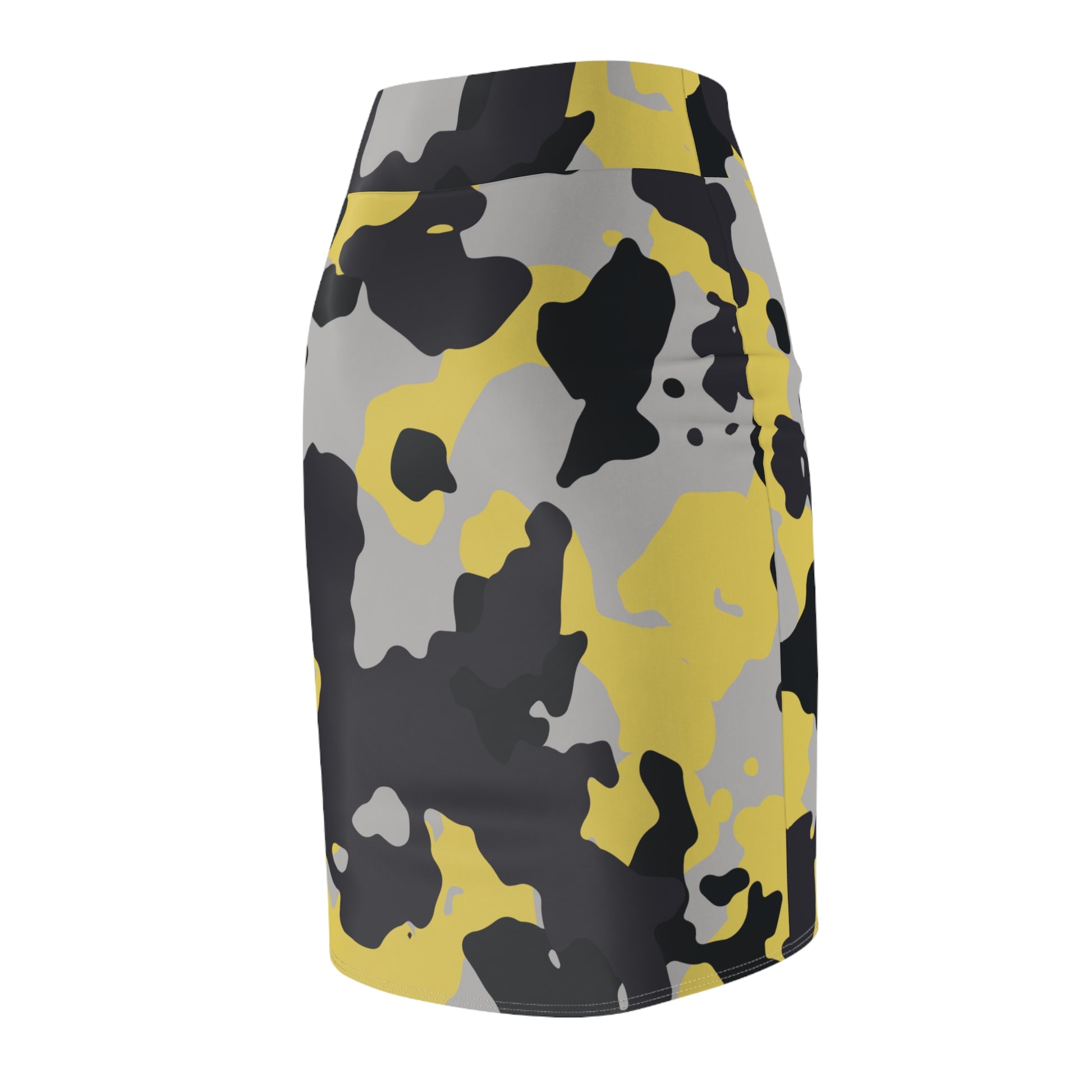 Camo Mini Skirt | Pencil Cut | Yellow, Black, & Silver