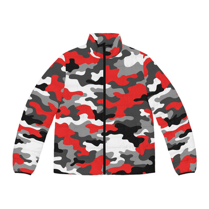 Camo Puffer Jacket For Men | Mixed Red, Gray, Black & White