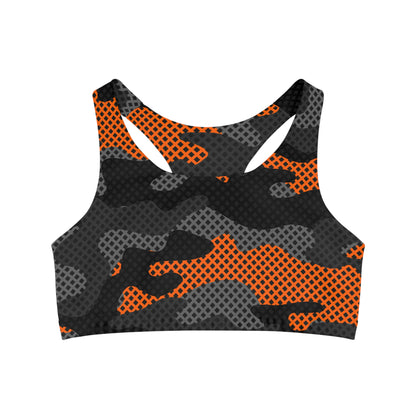 Camo Bra | Black and Orange Pixel Sports Camouflage