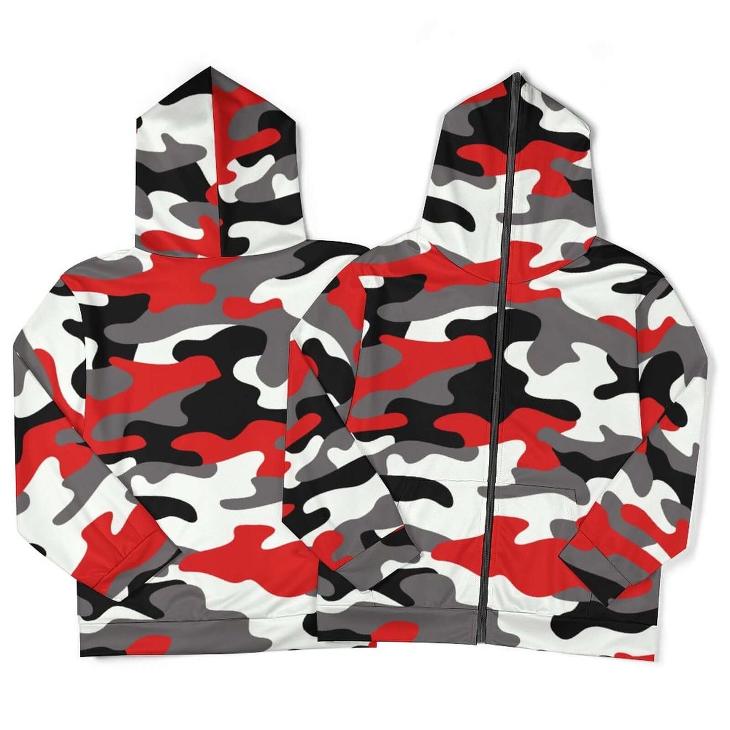 Zip up Camo Hoodie | Red, Black & White Camouflage