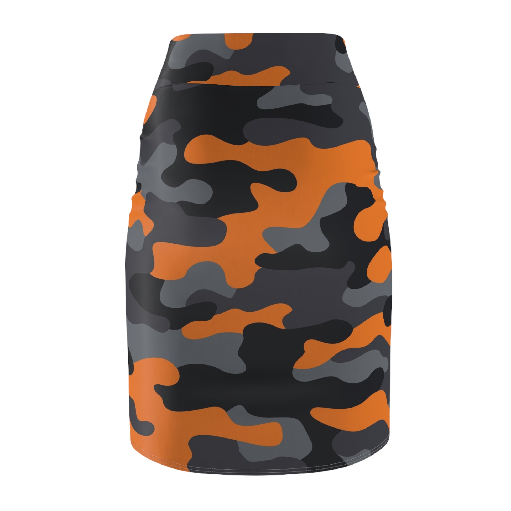 Camo Mini Skirt | Pencil Cut | Orange, Black & Gray