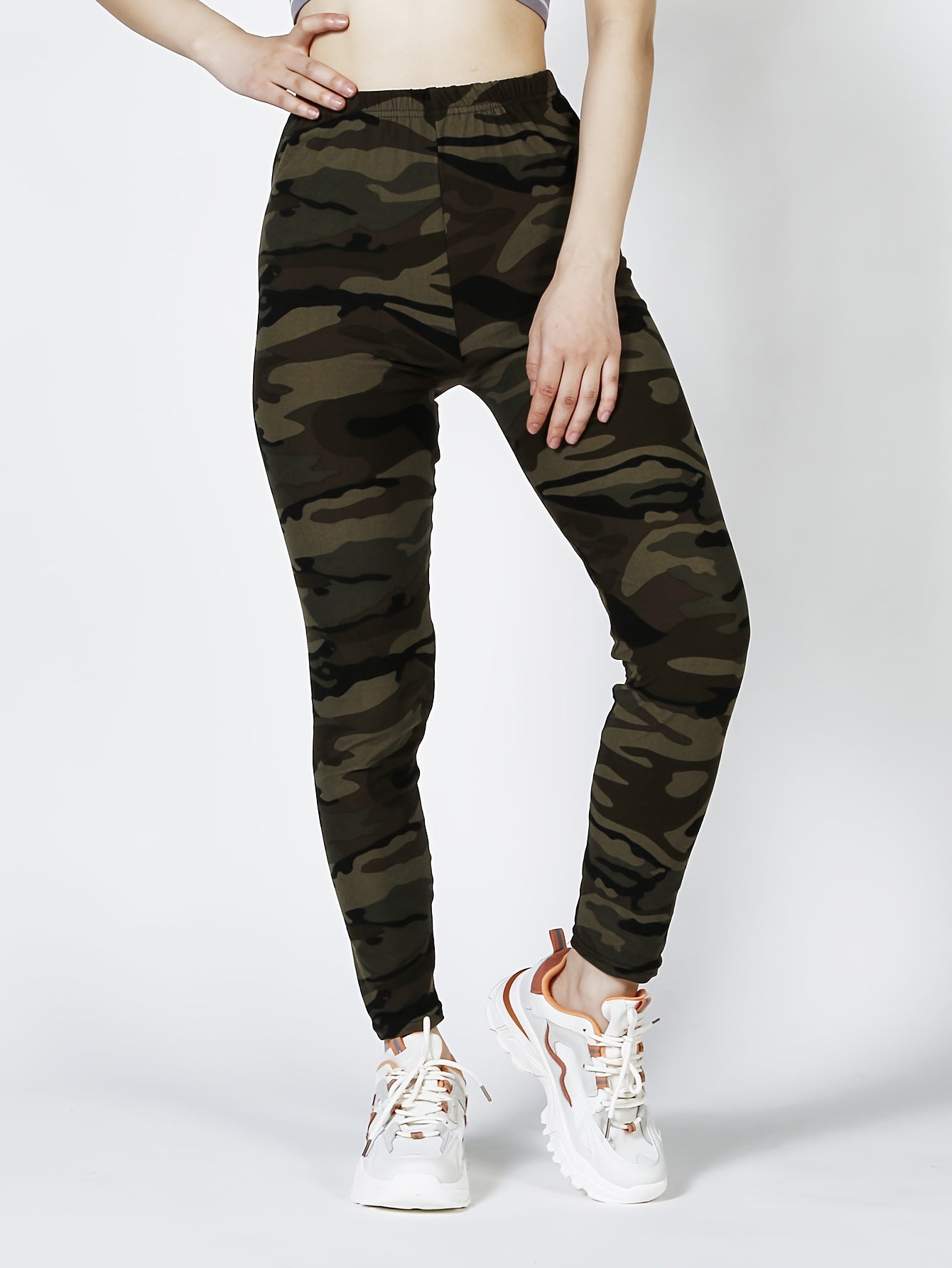 Leggings ajustados con estampado de camuflaje, leggings elásticos informales de cintura alta, ropa para mujer