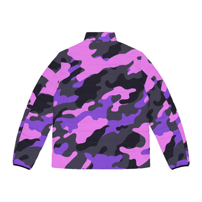 Pink Camo Puffer Jacket For Men | Mixed Black & Indigo