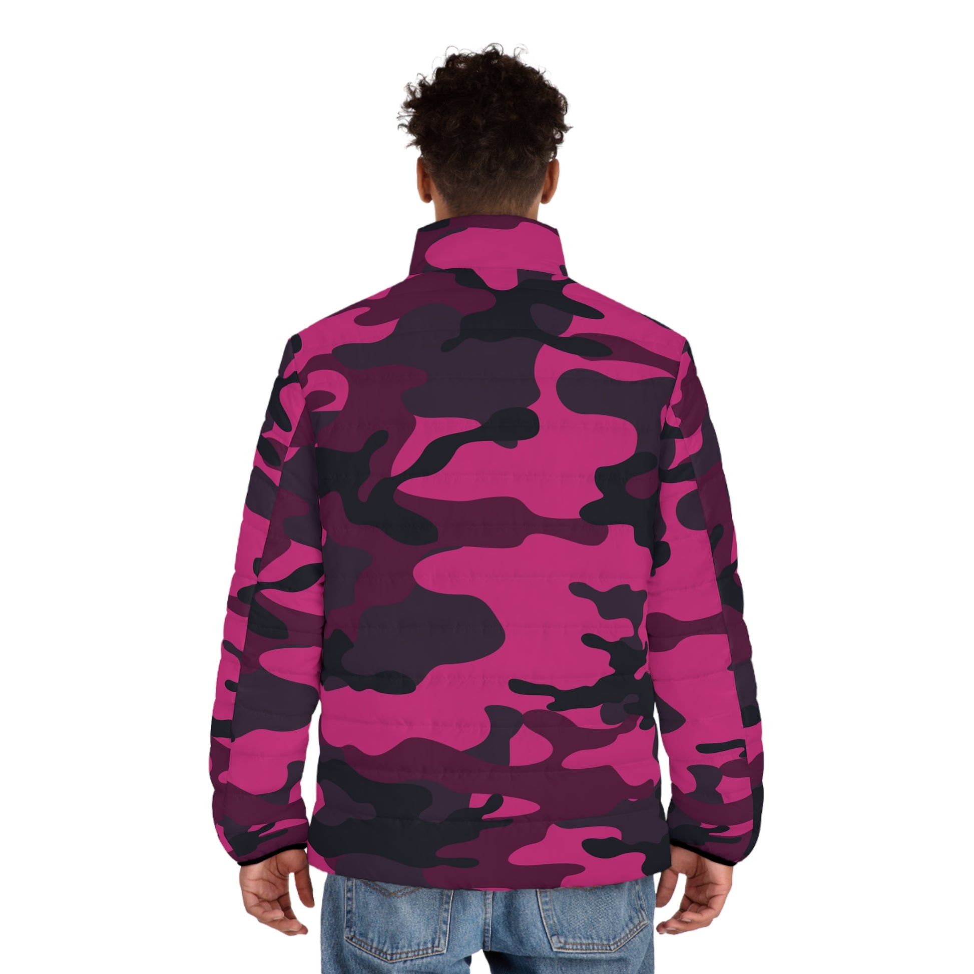 Camo Puffer Jacket For Men | Mixed Pink, Onyx & Deep Blue