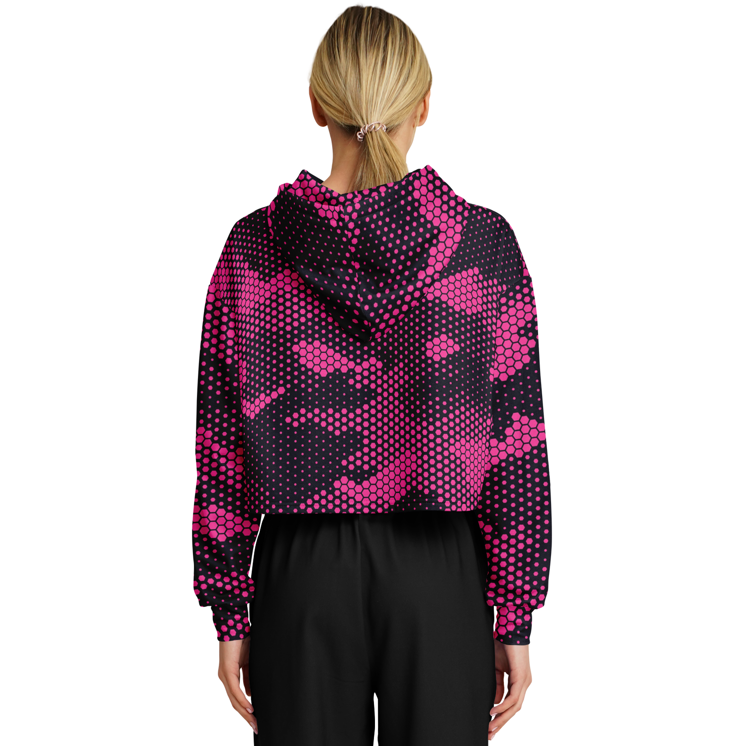 Cropped Hoodie For Women | Pink Digital Dotted Hexagonal