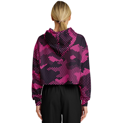 Cropped Hoodie For Women | Pink Digital Dotted Hexagonal