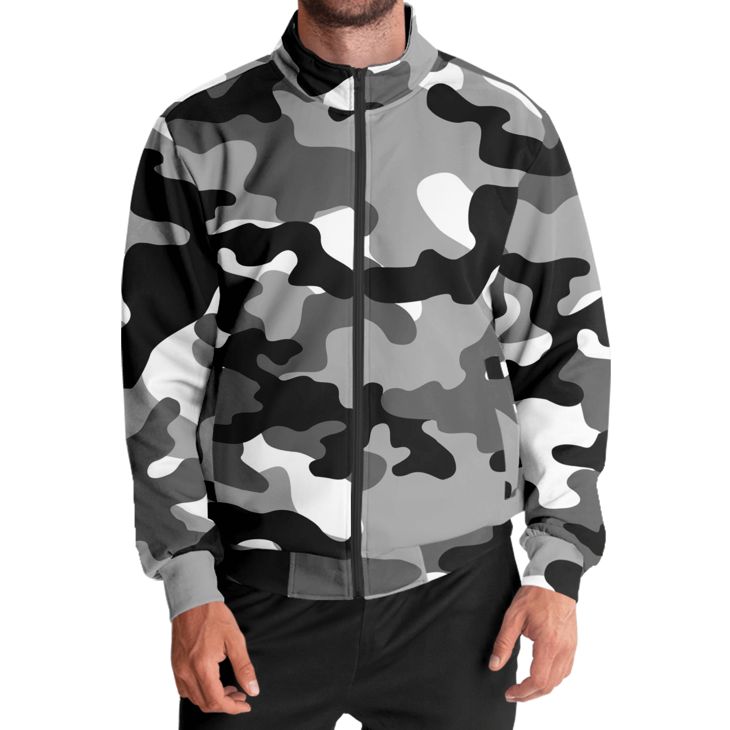 Camo Track Jacket | Black, Gray & White Camouflage