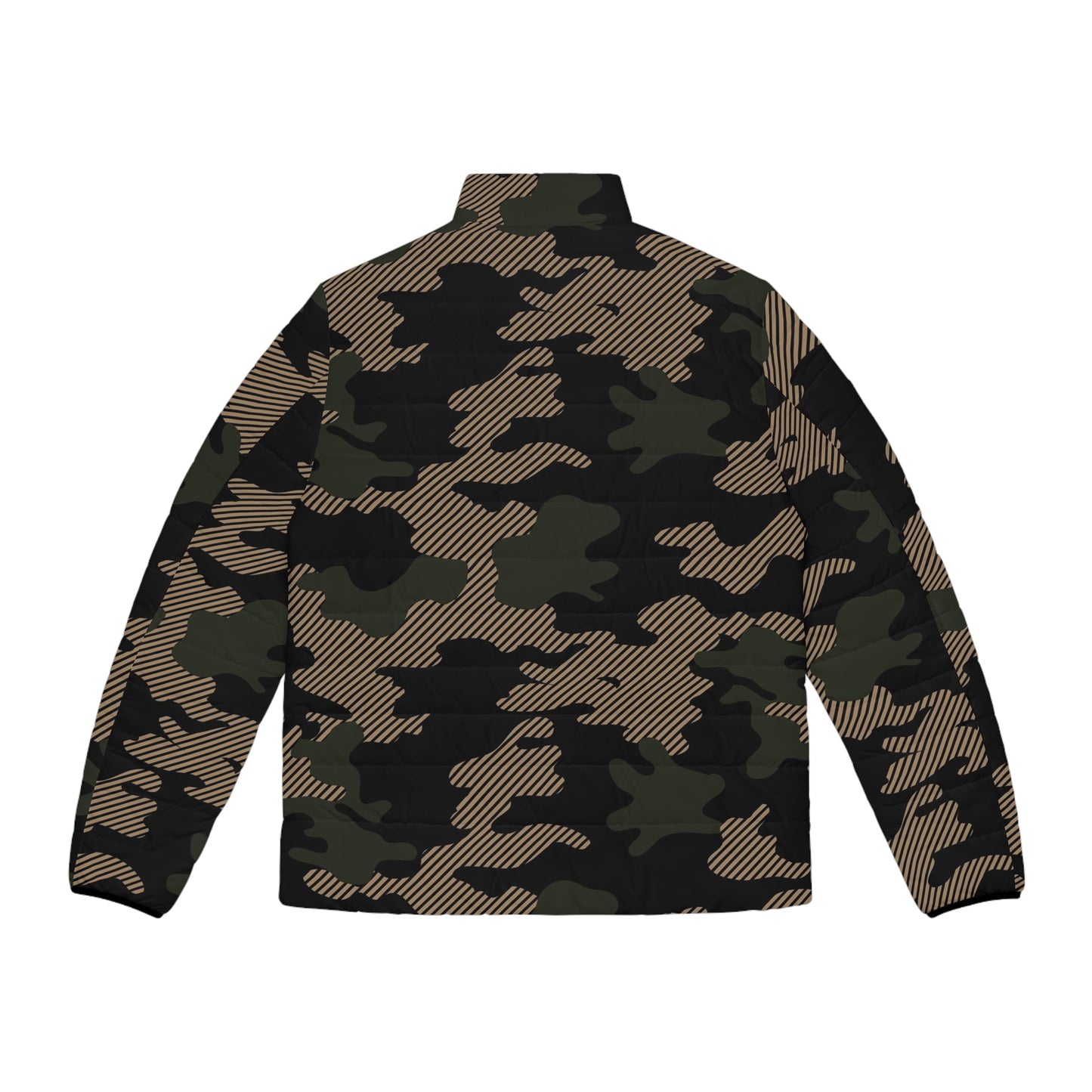 Camo Puffer Jacket For Men | Dark Jungle Green & Black