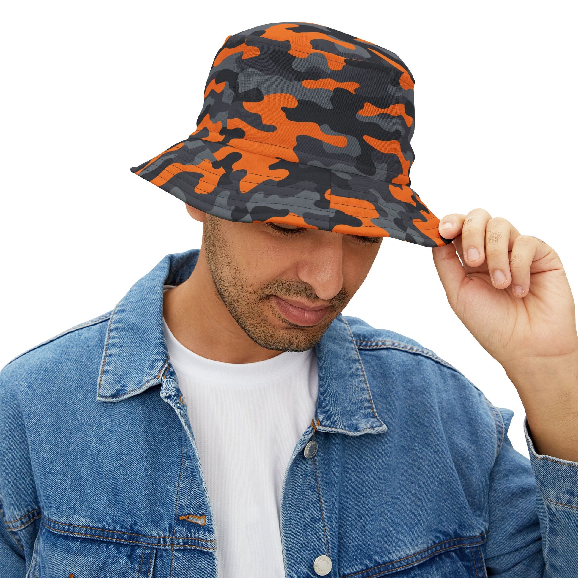 Camo Bucket Hat | Orange, Black, and Gray Camouflage