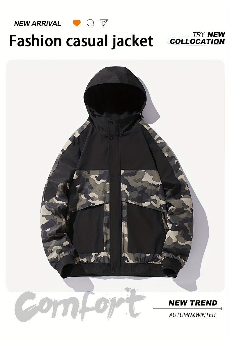 Camo Graphic Fleece Jacket | Men's Casual Hooded Winter Coat