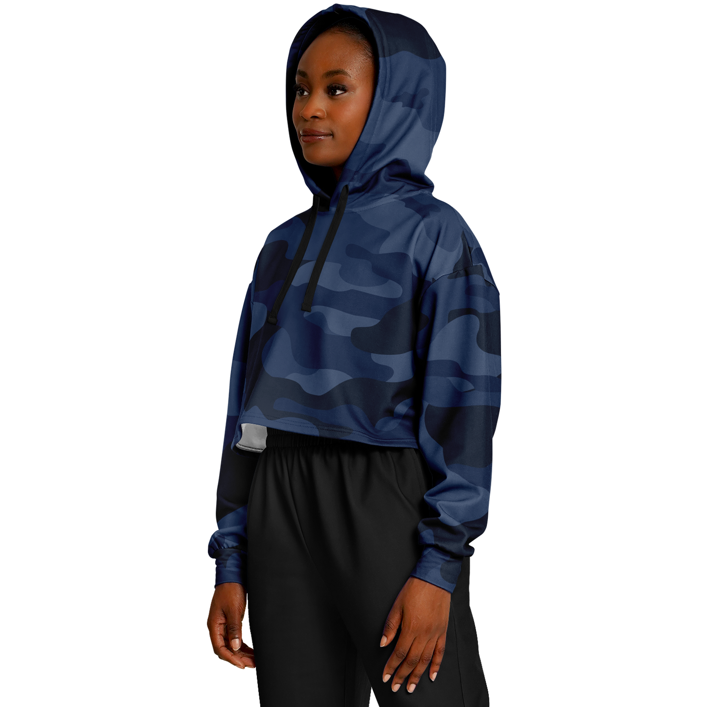 Cropped Hoodie For Women | Deep Blue Camouflage