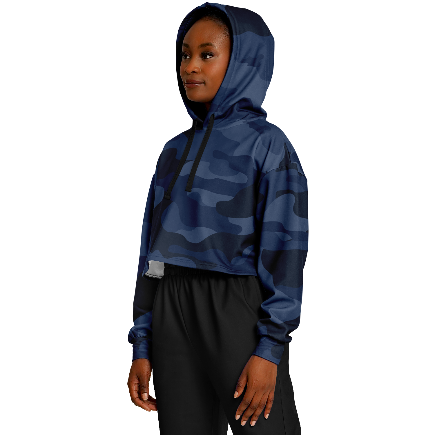 Cropped Hoodie For Women | Deep Blue Camouflage