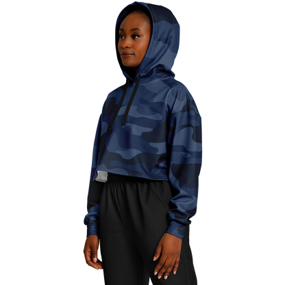 Cropped Hoodie For Women | Deep Blue Camouflage