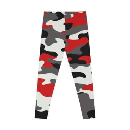 Red, Black, and White Camo Leggings For Women