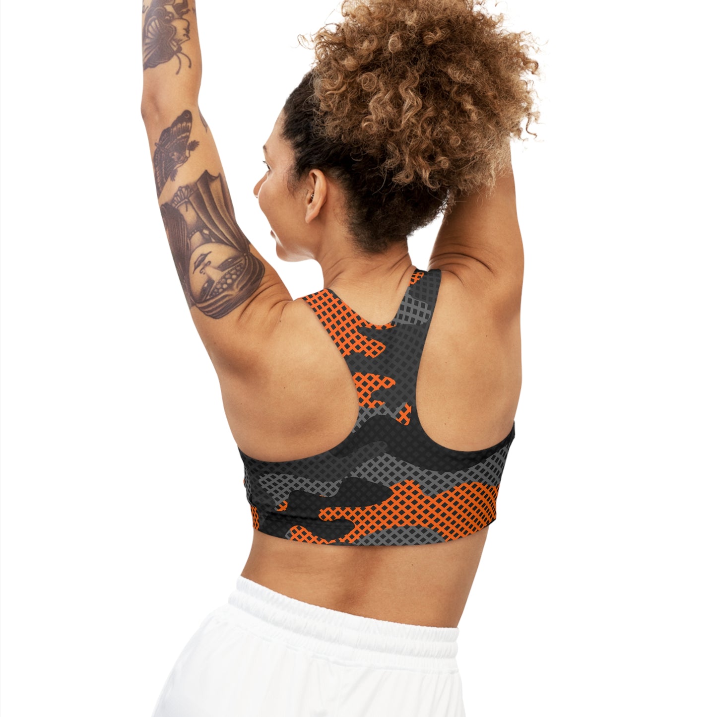 Camo Bra | Black and Orange Pixel Sports Camouflage