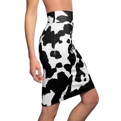 Camo Mini Skirt | Pencil Cut | Black & White Cow Pattern