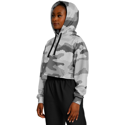 Cropped Hoodie For Women | Black & White Digital Dotted