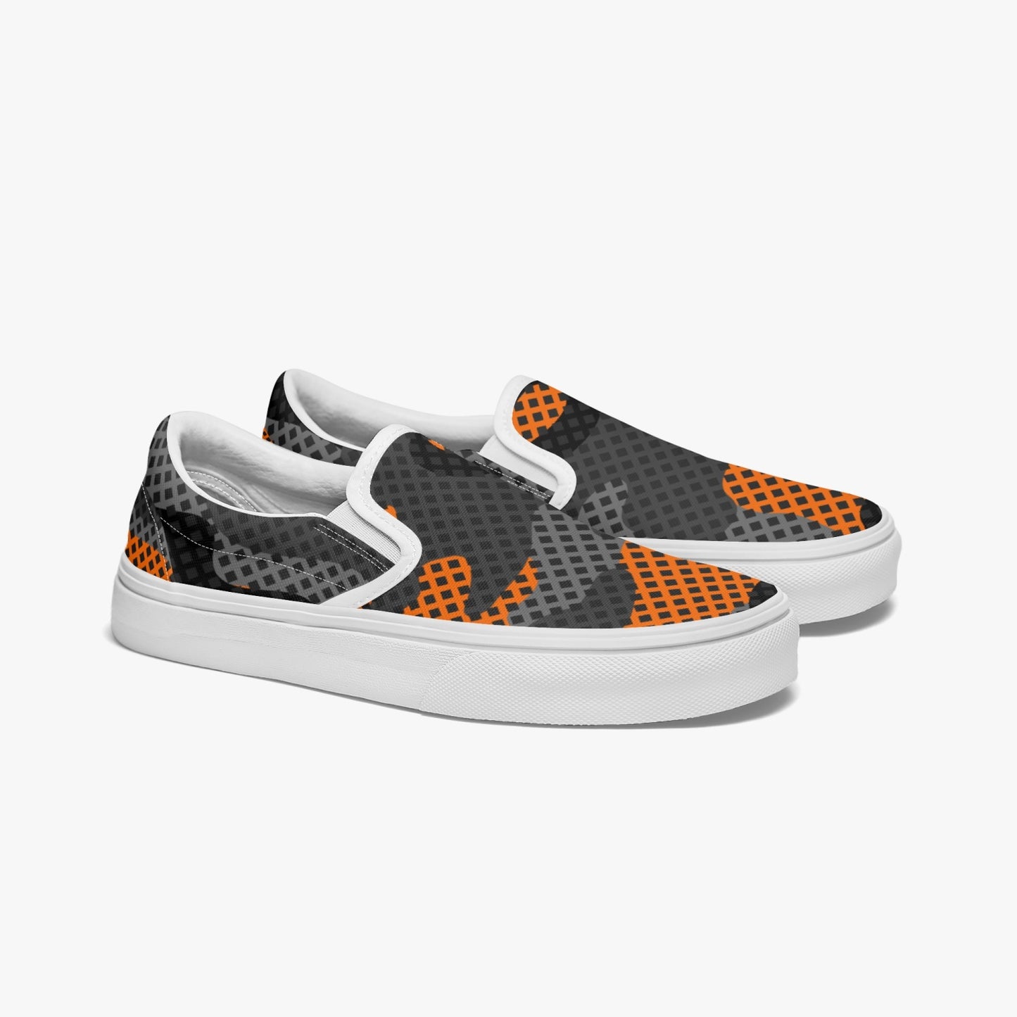 Camo Slip-On Shoes | Orange & Black Pixel Camouflage